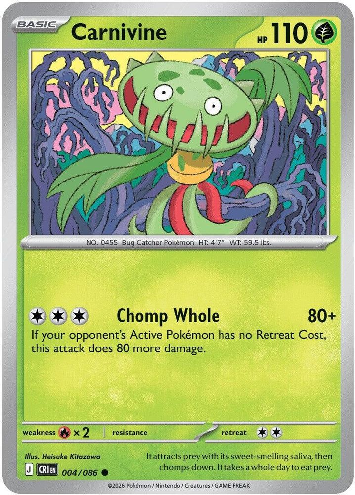 Carnivine 004/086 Common Reverse Holo Chaos Rising NM/M