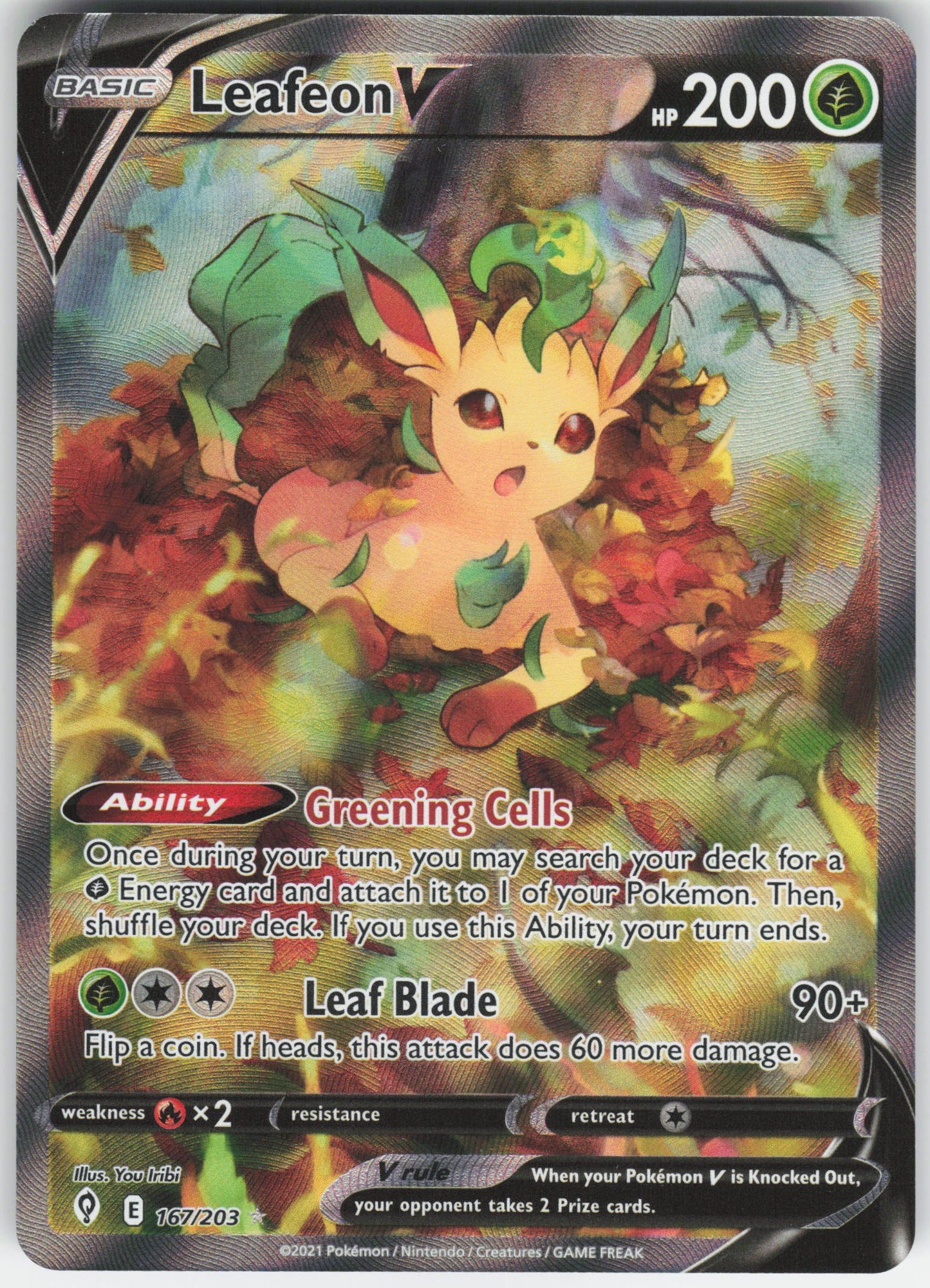 Leafeon V (Alternate Full Art) Ultra Rare SWSH07: Evolving Skies 167/203 NM
