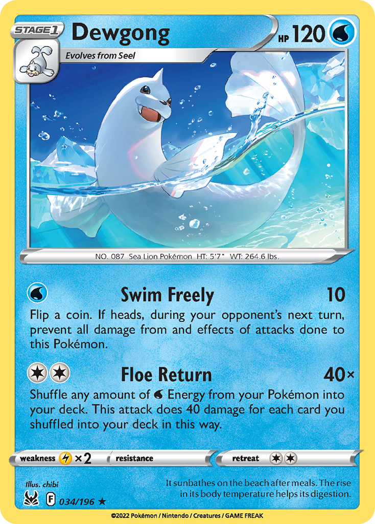 Dewgong 034/196 Rare Lost Origin NM/LP