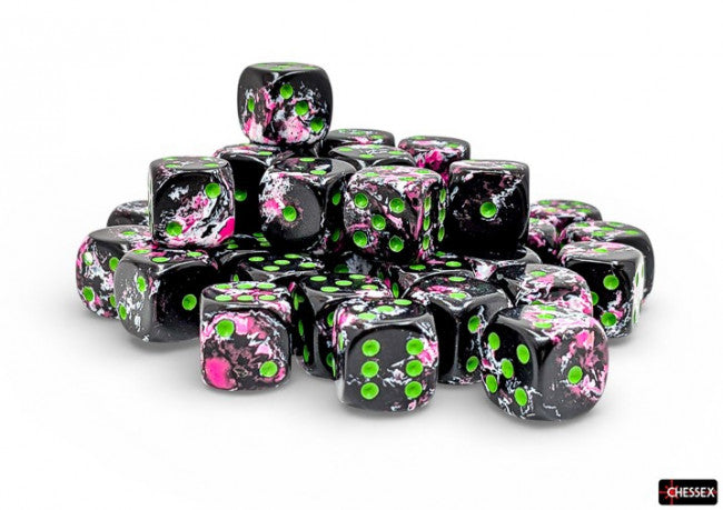 Chessex 12mm D6 Dice Block Paintball/Green (36 dice)