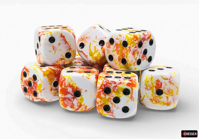 Chessex 16mm D6 Dice Block Brush Sunrise/Black (12 dice)