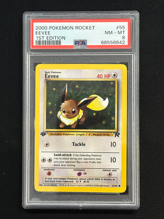 PSA 8 2000 POKEMON ROCKET #55 EEVEE 1ST EDITION