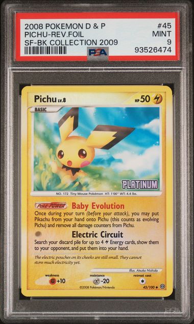 PSA 9 2008 POKEMON DIAMOND & PEARL STORMFRONT #45 PICHU-REV.FOIL SF-BK COLLECTION 2009