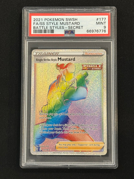PSA 9 2021 POKEMON SWORD & SHIELD BATTLE STYLES #177 FA/SS STYLE MUSTARD BATTLE STYLES-SECRET