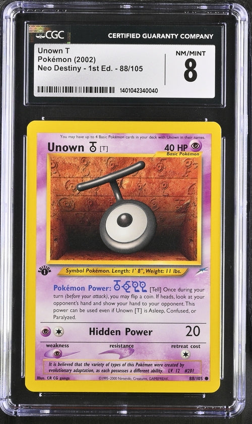 CGC 8 Pokemon Neo Destiny Unown T 1st Ed 88/105
