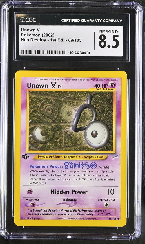CGC 8.5 Pokemon Neo Destiny Unown V 1st Ed 89/105