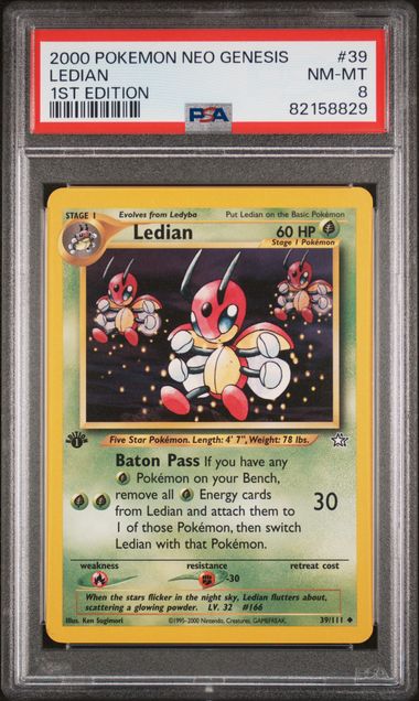 PSA 8 2000 POKEMON NEO GENESIS 1ST EDITION #39 LEDIAN 1ST EDITION