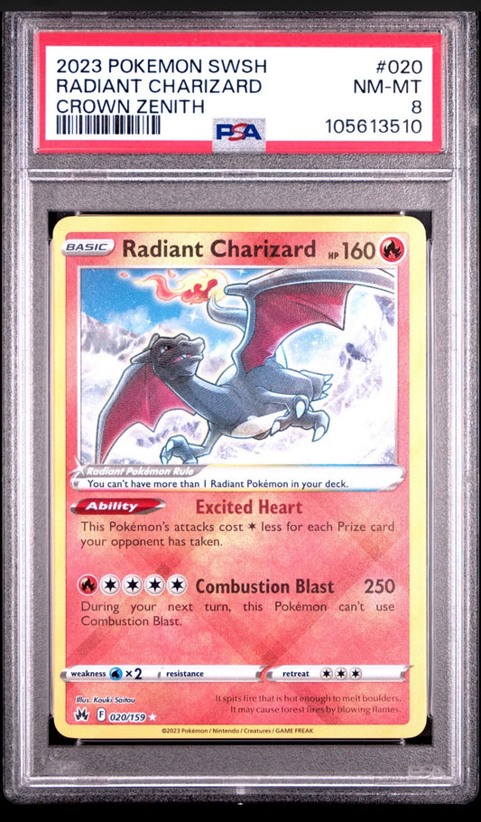PSA 8 2023 POKEMON SWORD & SHIELD CROWN ZENITH #020 RADIANT CHARIZARD