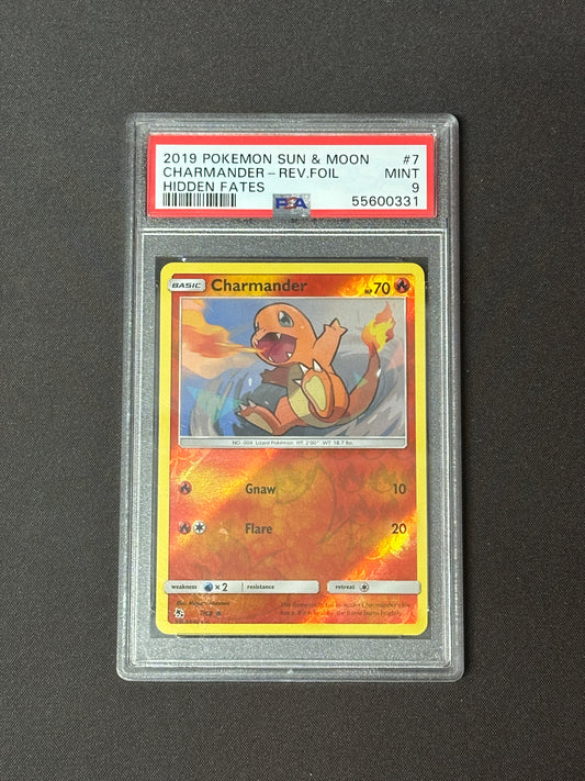 PSA 9 2019 POKEMON SUN & MOON HIDDEN FATES #7 CHARMANDER-REV.FOIL HIDDEN FATES