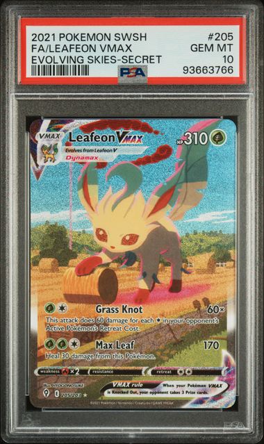 PSA 10 2021 Pokemon SWSH Leafeon VMAX Evolving Skies 205