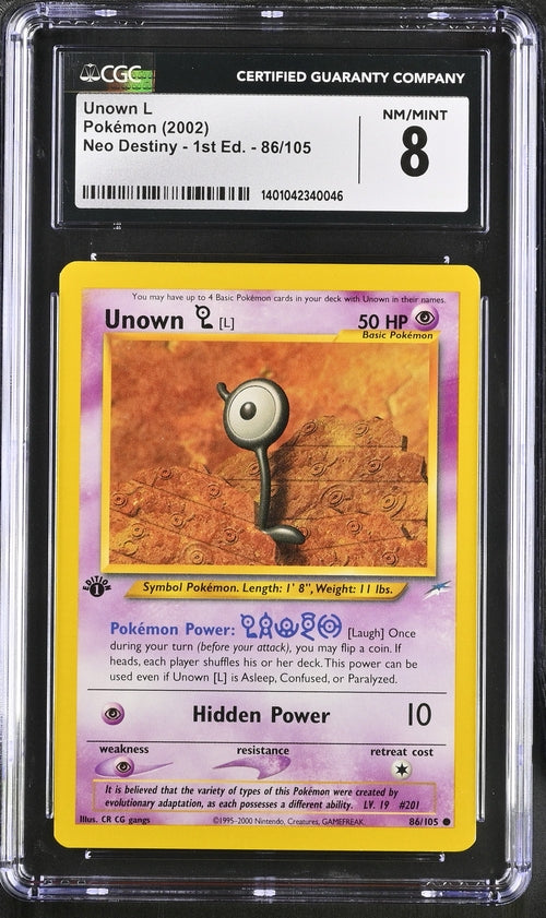 CGC 8 Pokemon Neo Destiny Unown L 1st Ed 86/105