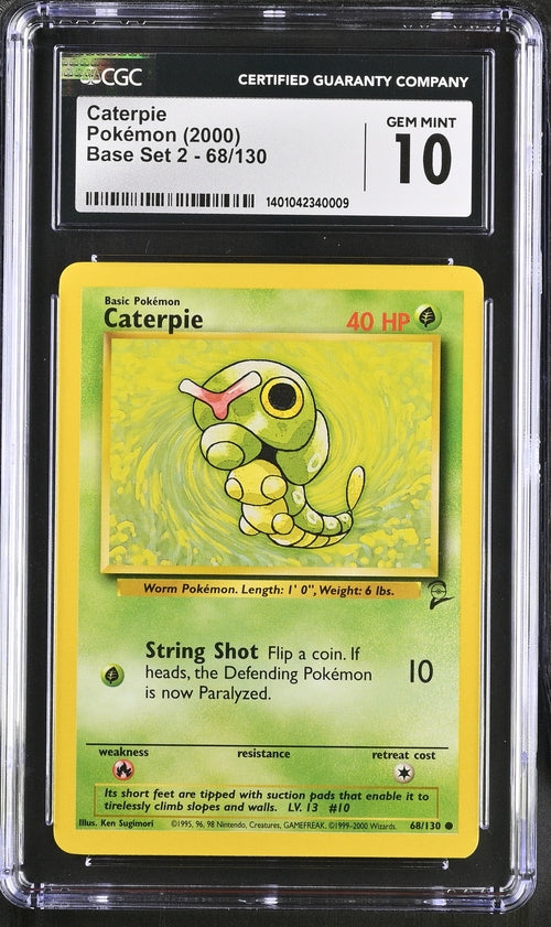 CGC 10 Pokemon Base Set 2 Caterpie 68/100