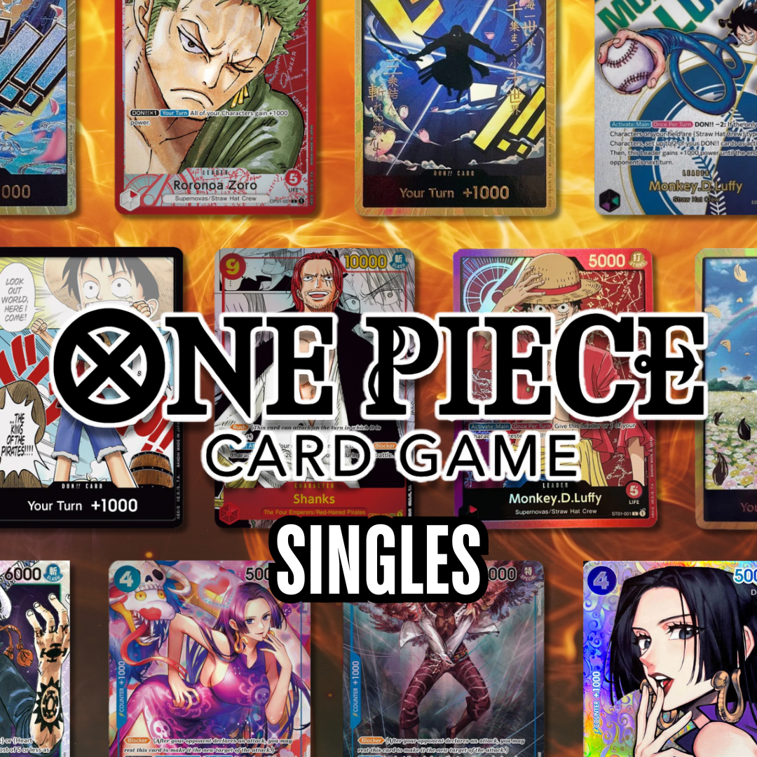 One Piece Card Game singles including rare foils, leaders, and competitive cards at Raptor Games Brisbane