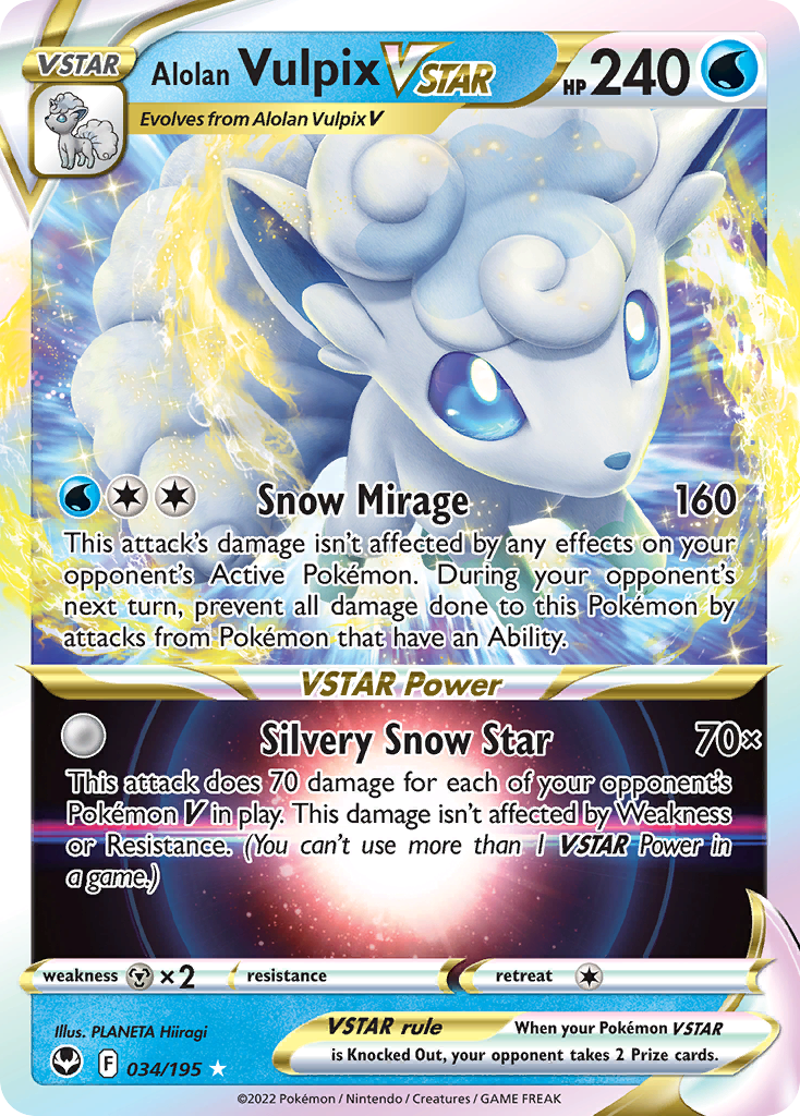 Alolan Vulpix VSTAR 034/195 VSTAR Rare Silver Tempest Holo NM/M