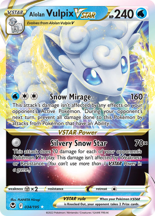 Alolan Vulpix VSTAR 034/195 VSTAR Rare Silver Tempest Holo NM/M