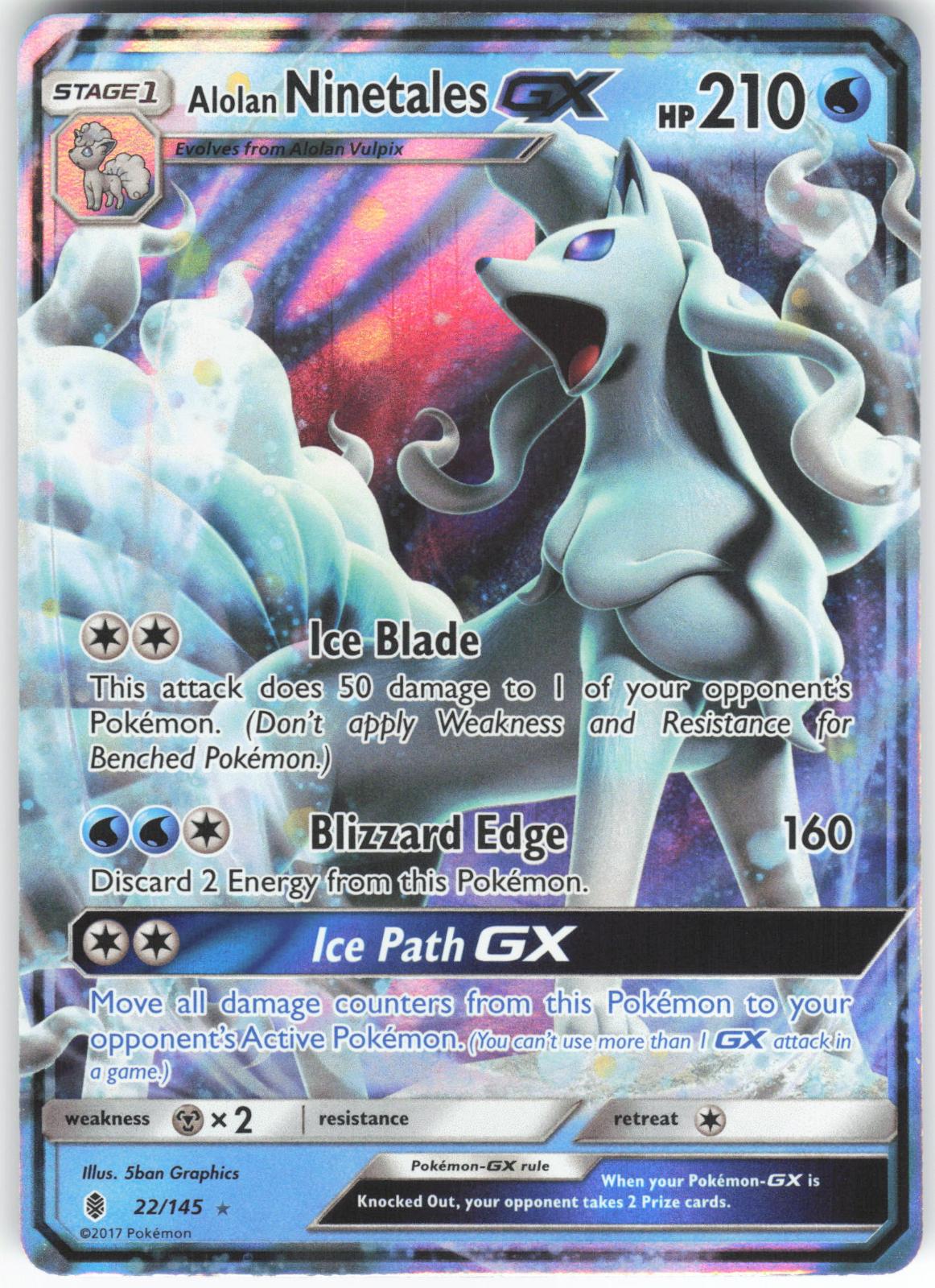 Alolan Ninetales GX 22/145 Ultra Rare Guardians Rising Holo LP