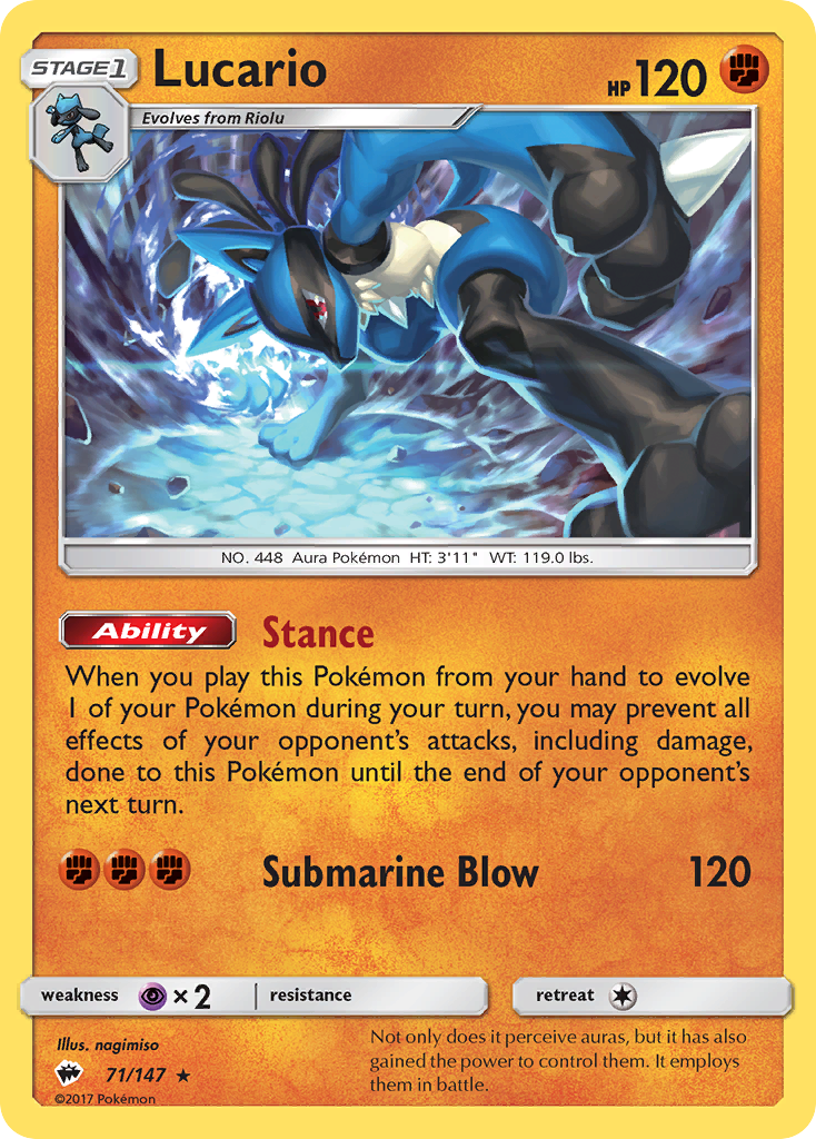 Lucario 71/147 Rare Burning Shadows Holo NM/LP