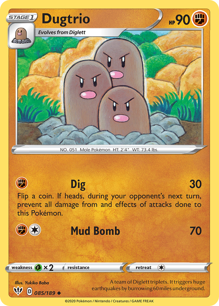 Dugtrio 085/189 UnCommon Reverse Holo Reverse Holo Darkness Ablaze NM/LP