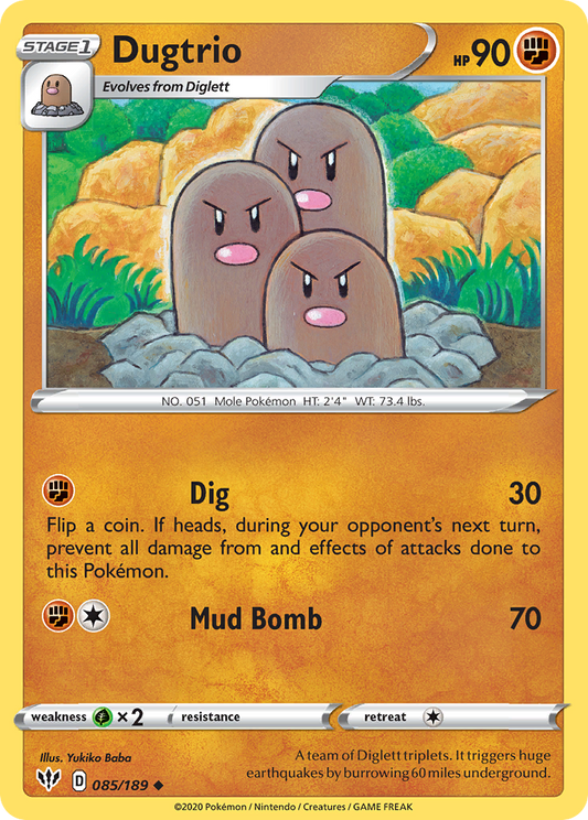 Dugtrio 085/189 UnCommon Reverse Holo Reverse Holo Darkness Ablaze NM/LP