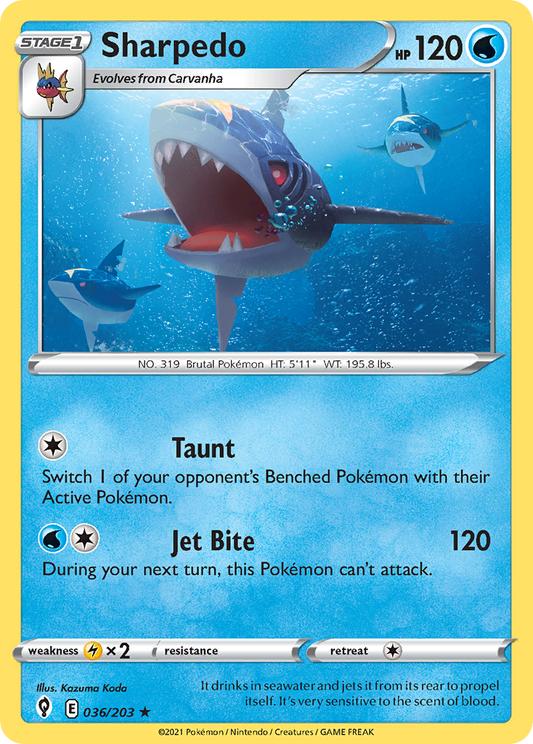 Sharpedo 036/203 Rare Reverse Holo Evolving Skies NM/LP