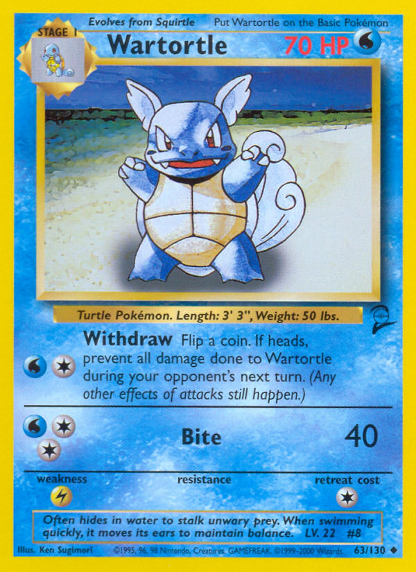 Wartortle 63/130 Uncommon Base Set 2 NM/M