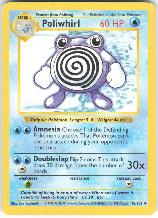 Poliwhirl 38/102 Uncommon Base Set Unlimited Shadowless NM/LP