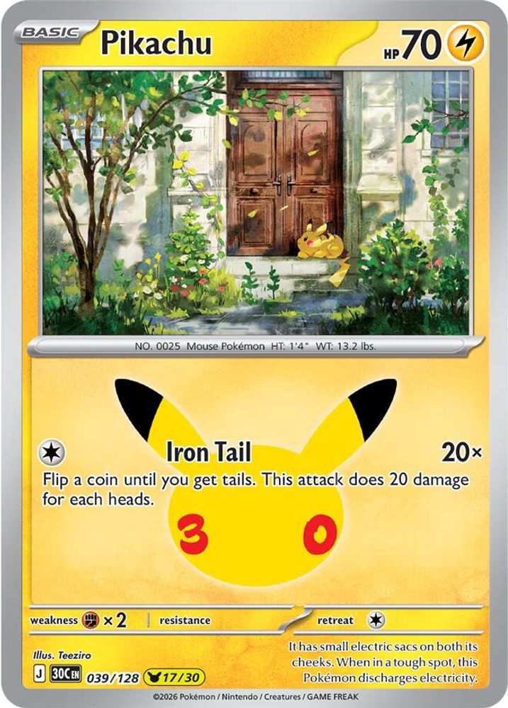 Pikachu 039/128 Pikachu Rare ME: 30th Celebration Holo NM/M