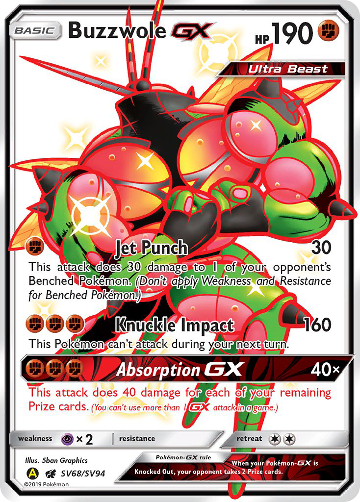 Buzzwole GX SV68/SV94 Shiny GX Rare Hidden Fates Shiny Vault NM/M