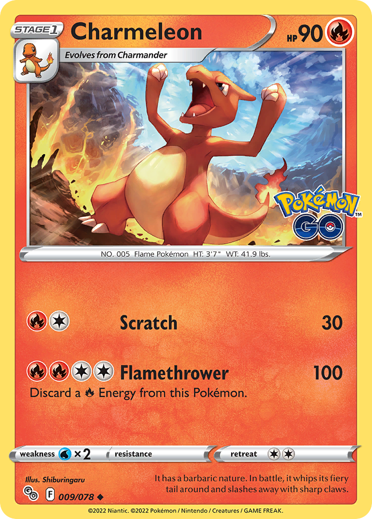 Charmeleon 009/078 Uncommon Reverse Holo Pokemon GO NM/LP