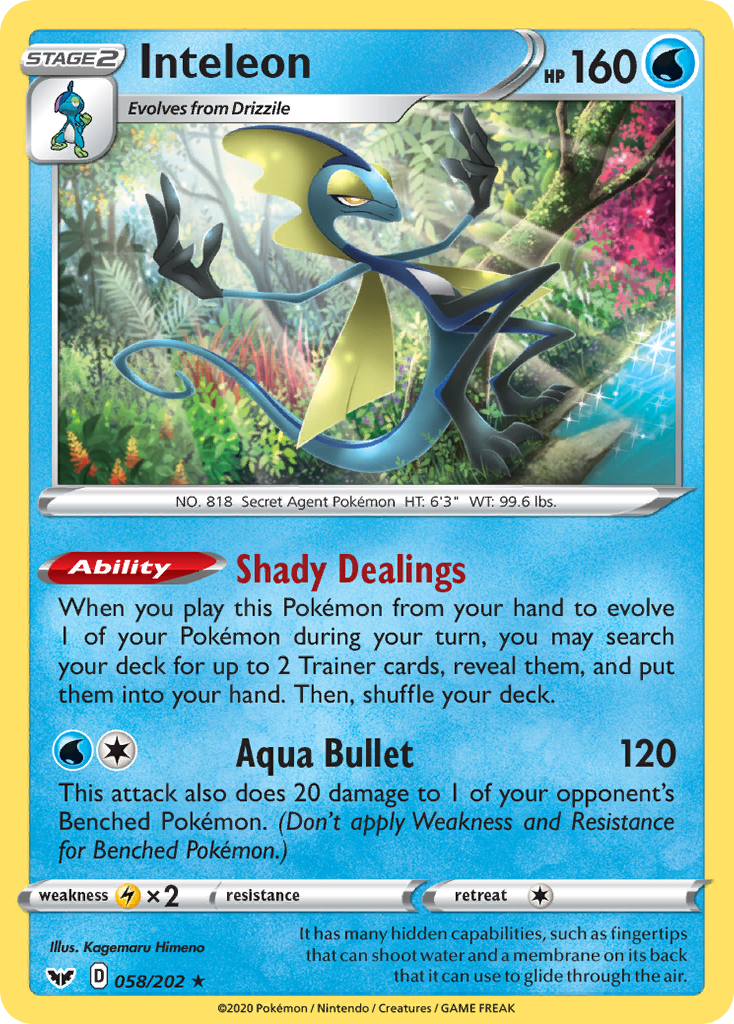 Inteleon 058/202 Rare Sword & Shield Holo NM/LP