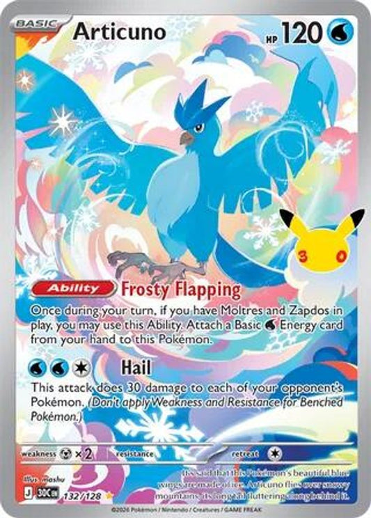 Articuno 132/128 Illustration Rare ME: 30th Celebration NM/M
