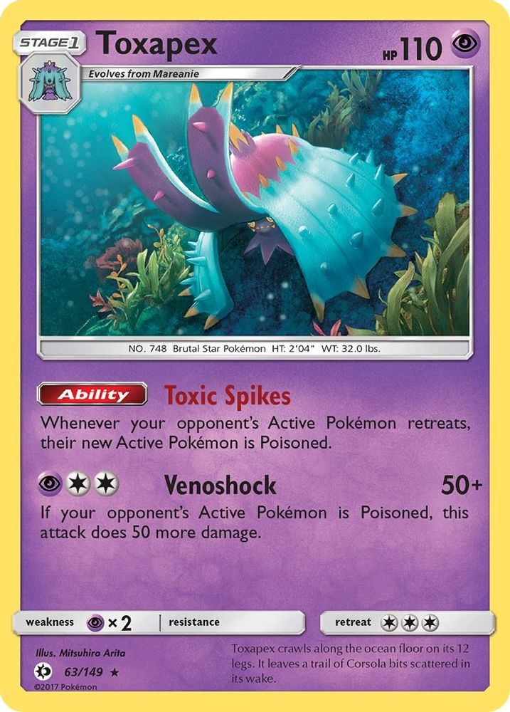 Toxapex 63/149 Rare Reverse Holo SM Base Set NM/LP