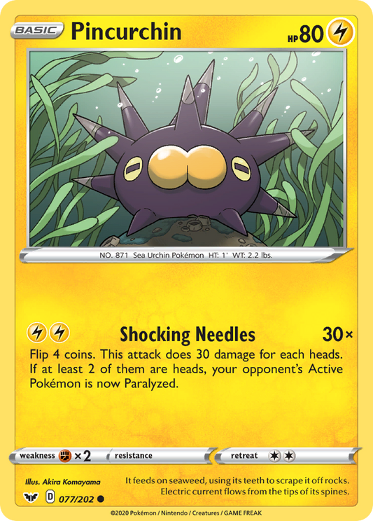 Pincurchin 077/202 Common Reverse Holo Sword & Shield NM/LP