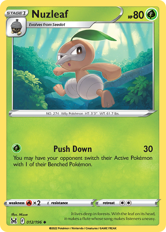 Nuzleaf 012/196 Uncommon Reverse Holo Lost Origin NM/LP