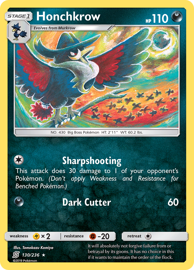 Honchkrow 130/236 Rare Reverse Holo Unified Minds NM/LP