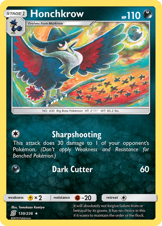 Honchkrow 130/236 Rare Reverse Holo Unified Minds NM/LP
