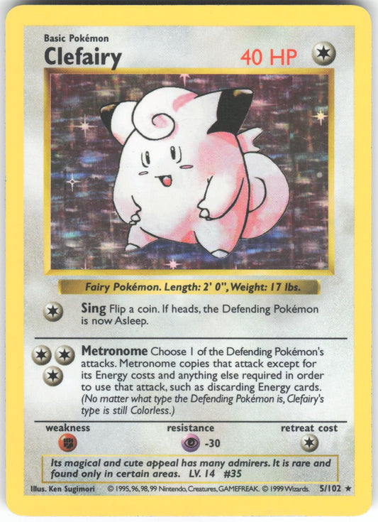 Clefairy 5/102 Holo Rare Base Set Unlimited Shadowless MP
