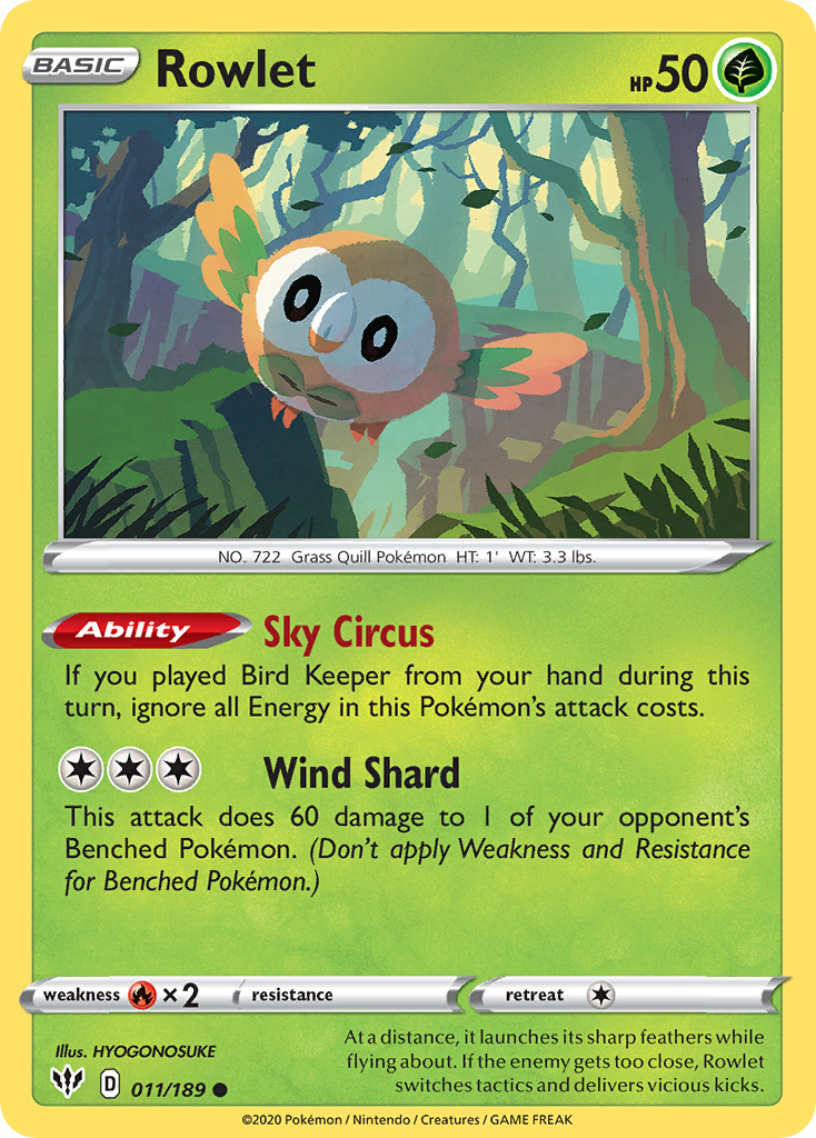Rowlet 011/189 Common Reverse Holo Darkness Ablaze NM/M