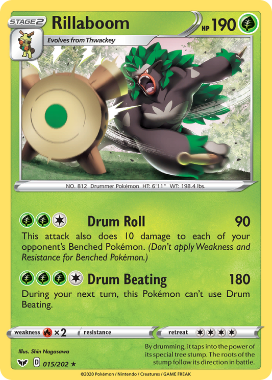 Rillaboom 015/202 Rare Reverse Holo Sword & Shield NM/LP