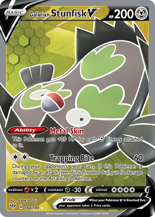 Galarian Stunfisk V 184/189 Ultra Rare Darkness Ablaze NM/M