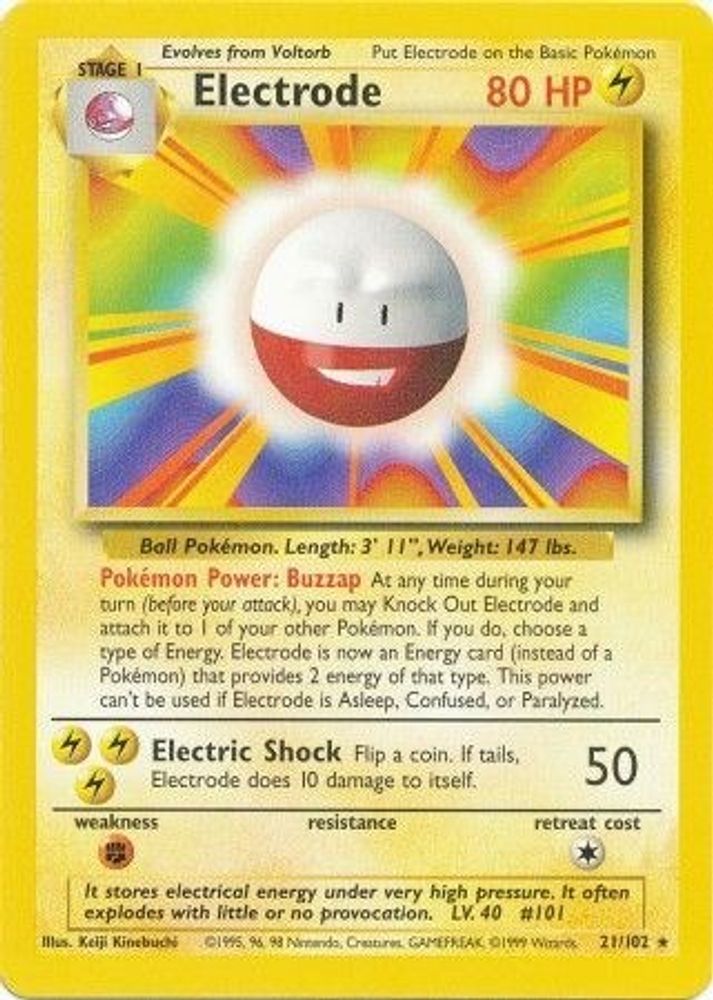 Electrode 21/102 Rare Base Set Unlimited NM/M