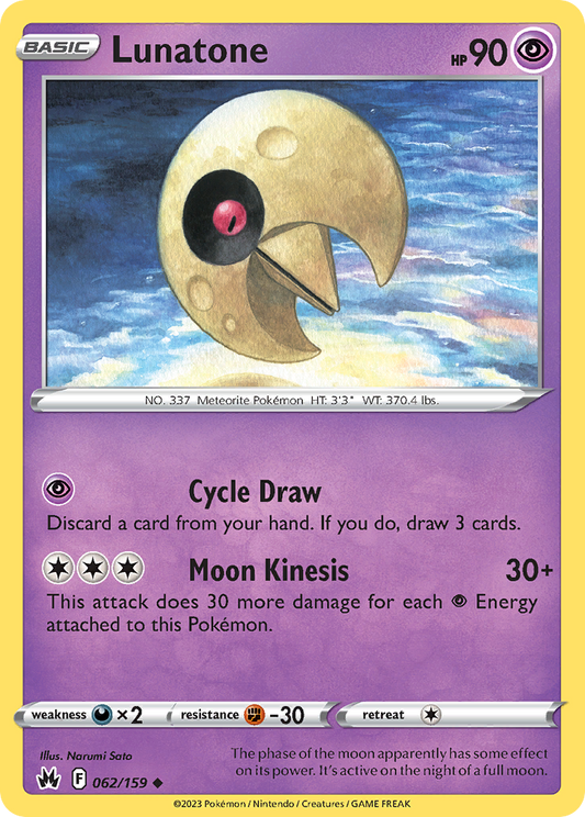 Lunatone 062/159 Uncommon Reverse Holo Crown Zenith NM/LP