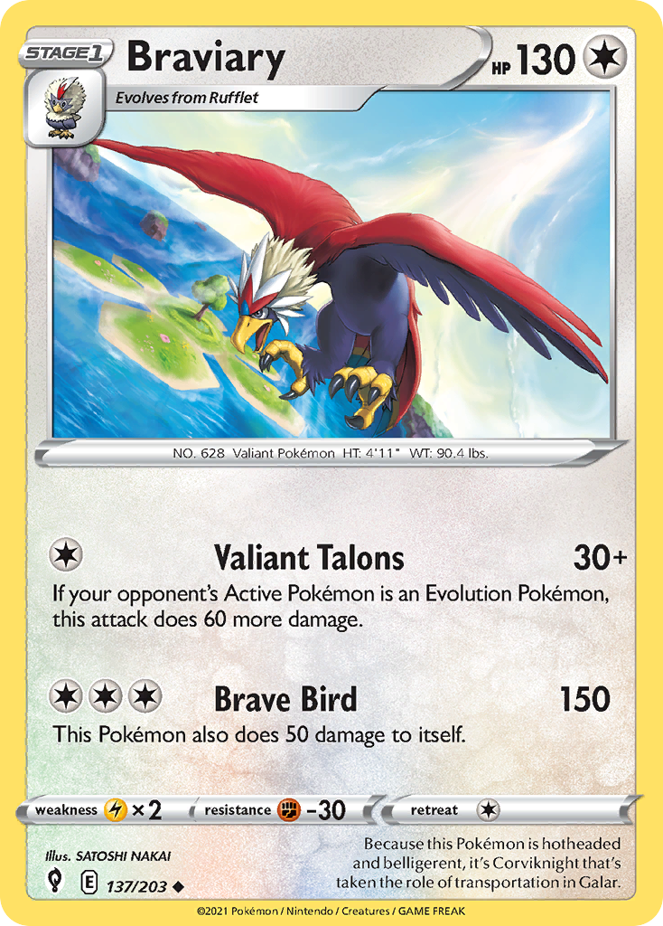 Braviary 137/203 UnCommon Reverse Holo Reverse Holo Evolving Skies NM/LP