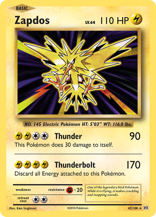Zapdos 42/108 Rare Reverse Holo Evolutions NM/LP