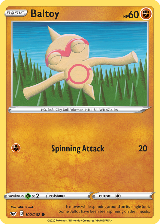 Baltoy 102/202 Common Reverse Holo Sword & Shield NM/LP