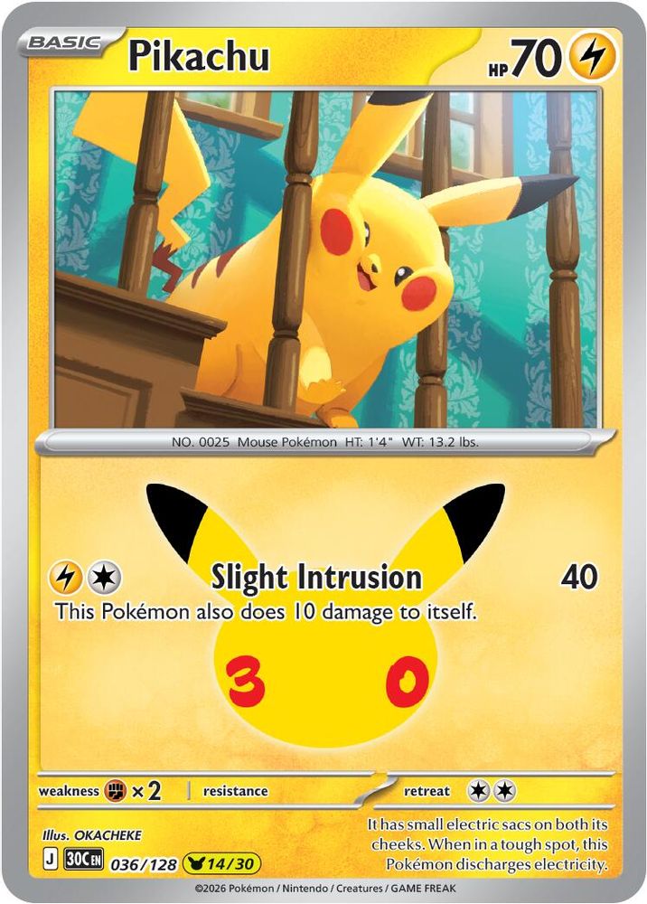 Pikachu 036/128 Pikachu Rare ME: 30th Celebration Holo NM/M