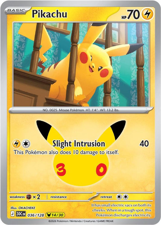 Pikachu 036/128 Pikachu Rare ME: 30th Celebration Holo NM/M