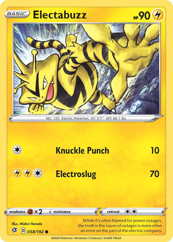 Electabuzz 058/192 Common Reverse Holo Rebel Clash NM/LP