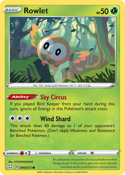 Rowlet 006/072 Common Reverse Holo Shining Fates NM/LP