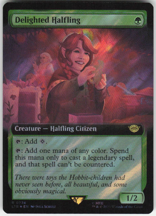 Delighted Halfling (Extended Art) (Surge Foil) R Universes Beyond: The Lord of the Rings: Tales of Middle-earth 774 NM